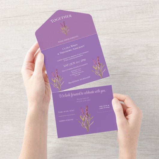 Invitation Tout En Un mariage rustique avec lavande (Déchirure)