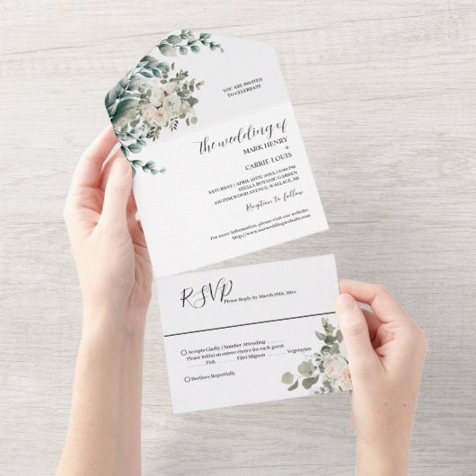 Invitation Tout En Un Mariage Rustique avec Verdure d'Eucalyptus (Déchirure)