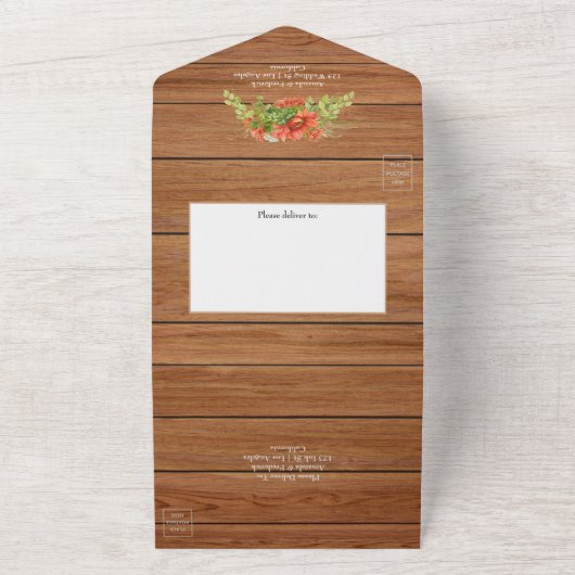 Invitation Tout En Un Mariage Rustique Bohème Fleurs de Soleil Rouges To (Dehors)