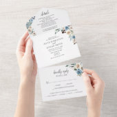Invitation Tout En Un Mariage rustique boho fleurs bleues poussiéreuses  (Déchirure)