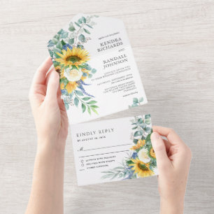 Invitation Tout En Un Mariage Rustique Boho Tournesols et Roses