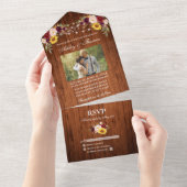 Invitation Tout En Un Mariage rustique Bois Lumières Florales (Déchirure)