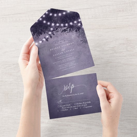 Invitation Tout En Un Mariage Rustique de chaîne d'arbre violet (Déchirure)