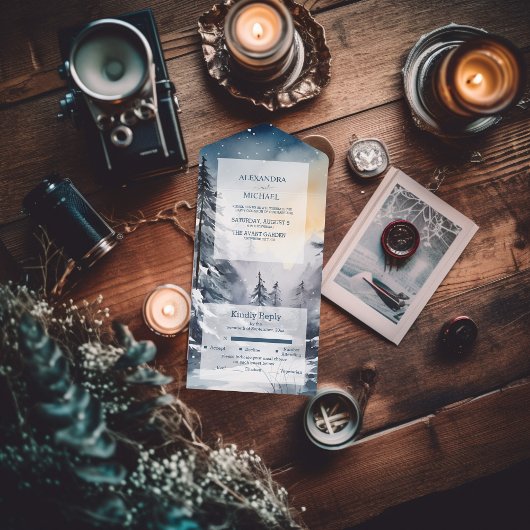 Invitation Tout En Un Mariage rustique de l'arbre de pin aquarelle