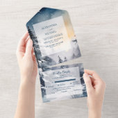 Invitation Tout En Un Mariage rustique de l'arbre de pin aquarelle (Déchirure)