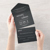 Invitation Tout En Un Mariage Rustique Design Moderne Noir Et Blanc Scri (Déchirure)