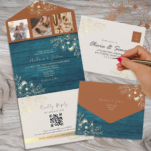 Invitation Tout En Un Mariage rustique en terre cuite et sarcelle automn