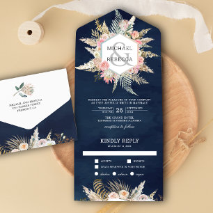 Invitation Tout En Un Mariage Rustique Floral Bohème Herbe de Pampas Ble