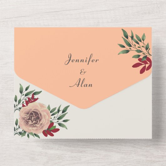 Invitation Tout En Un Mariage Rustique Floral Peach Fuzz (Verso)