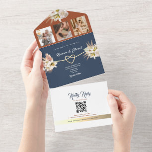 Invitation Tout En Un Mariage Rustique Floral Terracotta Bleu Nuit