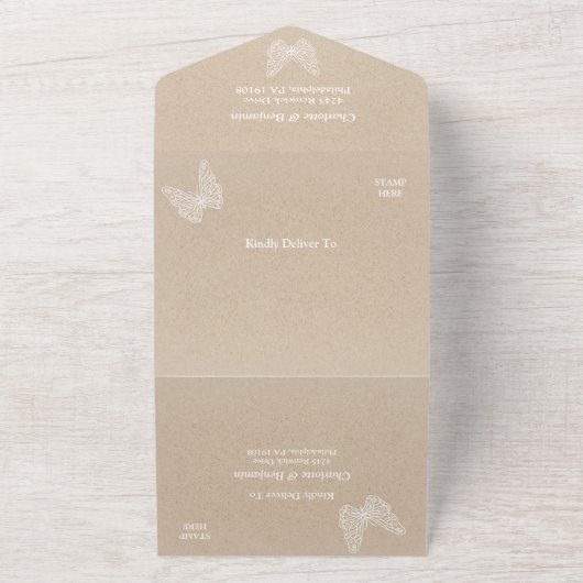 Invitation Tout En Un Mariage Rustique Kraft Et Papillon (Dehors)