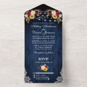 Invitation Tout En Un Mariage rustique Mixte Floral Bleu Lumières dentel (À l'intérieur)