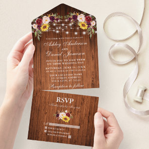 Invitation Tout En Un Mariage rustique Mixte Lumières Florales