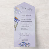 Invitation Tout En Un Mariage rustique moderne avec marguerites violette (À l'intérieur)