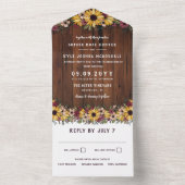 Invitation Tout En Un Mariage Rustique Sunflower Wood Grain (À l'intérieur)