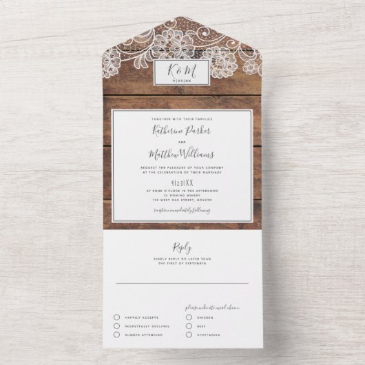 Invitation Tout En Un Mariage Rustique Tout en un (À l'intérieur)