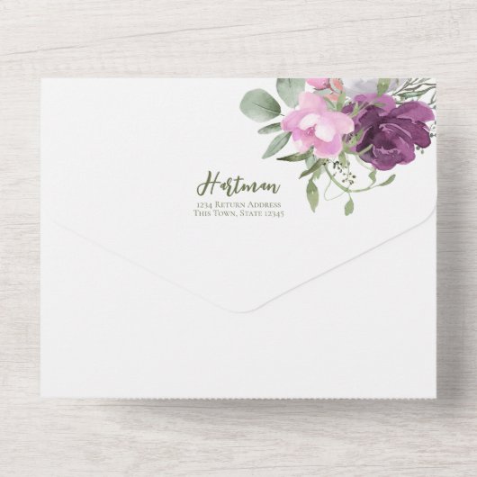 Invitation Tout En Un Mariage rustique violet et de sable (Verso)