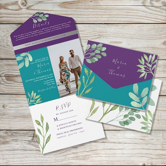 Invitation Tout En Un Mariage Sarcelle et Violet