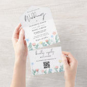 Invitation Tout En Un Mariage Script Code QR Floral Aquarelle (Déchirure)