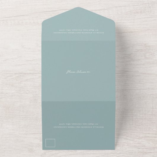 Invitation Tout En Un Mariage simple bleu muté élégant (Dehors)