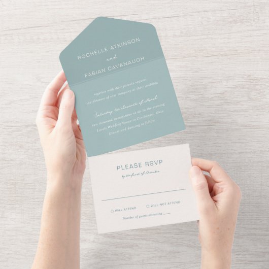Invitation Tout En Un Mariage simple bleu muté élégant (Déchirure)
