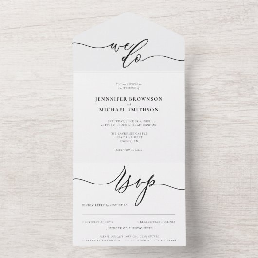 Invitation Tout En Un Mariage Simple Calligraphie (À l'intérieur)