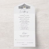 Invitation Tout En Un Mariage Simple Cérémonie de Grange Élégante | Réce (À l'intérieur)