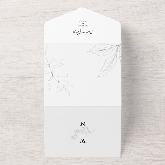 Invitation Tout En Un Mariage simple de feuillage à main (Dehors)