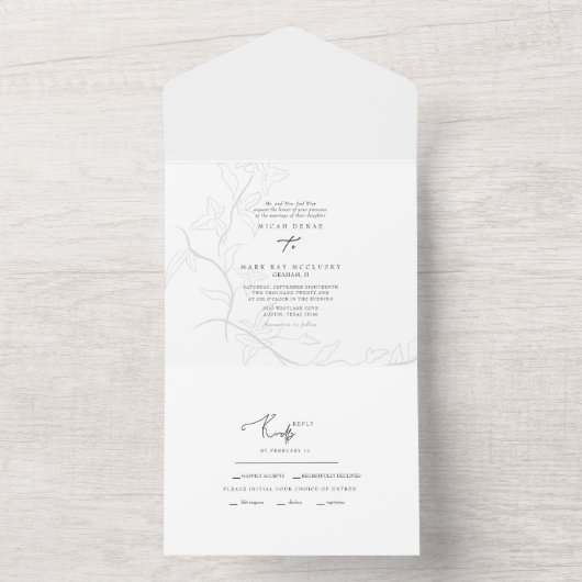 Invitation Tout En Un Mariage simple de feuillage à main (À l'intérieur)