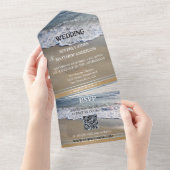 Invitation Tout En Un Mariage simple Dusty Blue Sandy Beach (Déchirure)