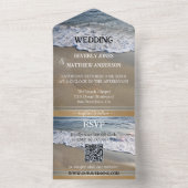 Invitation Tout En Un Mariage simple Dusty Blue Sandy Beach (À l'intérieur)