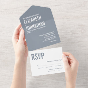 Invitation Tout En Un Mariage simple Dusty Blue Typography