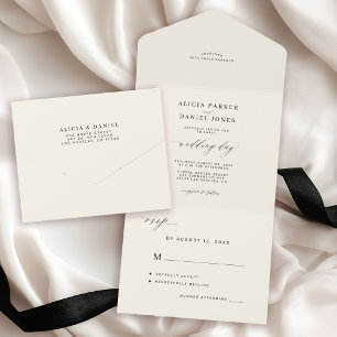 Invitation Tout En Un Mariage simple élégant minimaliste noir et ivoire