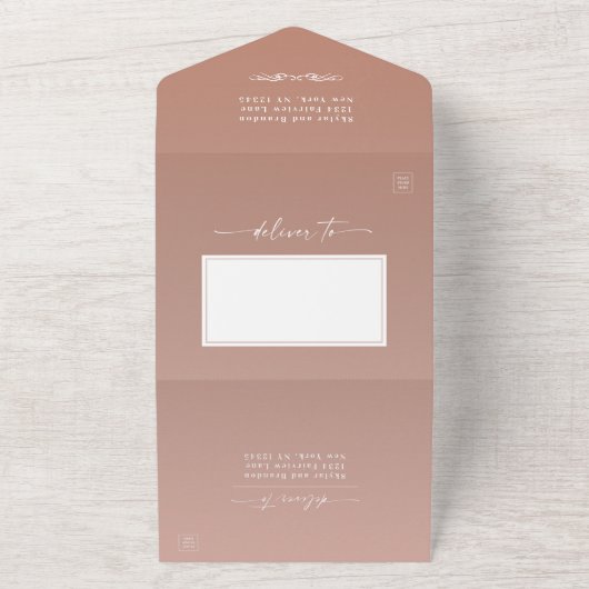 Invitation Tout En Un Mariage simple en terre cuite et blanc Ombre (Dehors)