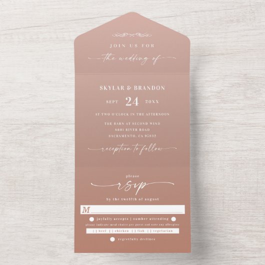 Invitation Tout En Un Mariage simple en terre cuite et blanc Ombre (À l'intérieur)