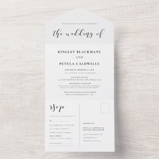 Invitation Tout En Un Mariage simple et élégant tout en une seule invita (À l'intérieur)