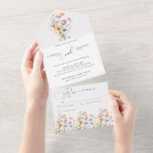 Invitation Tout En Un Mariage simple Fleur sauvage de couleur aquarelle (Déchirure)