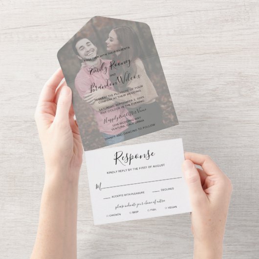 Invitation Tout En Un Mariage simple moderne photo élégant (Déchirure)