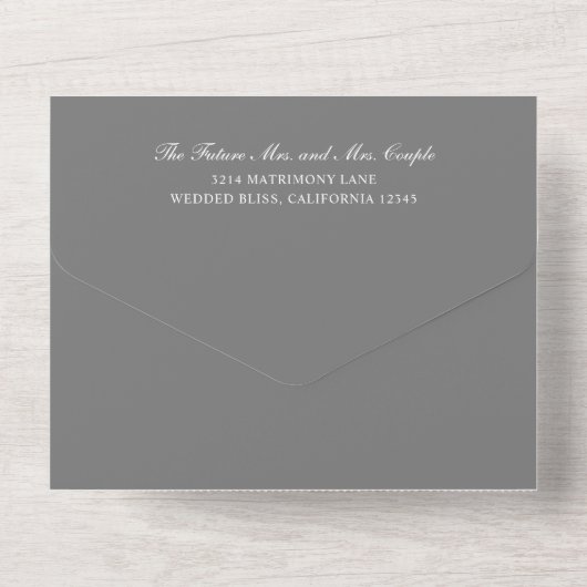 Invitation Tout En Un Mariage simple Monogramme gris élégant (Verso)