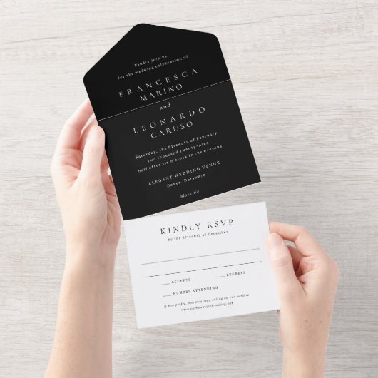 Invitation Tout En Un Mariage Simple Noir Classique (Déchirure)