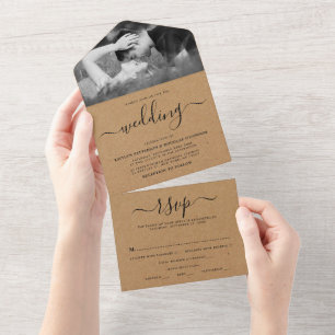 Invitation Tout En Un Mariage Simple Script Kraft Campagnard