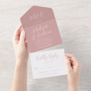 Invitation Tout En Un Mariage Simple Script Rose Poussiéreuse
