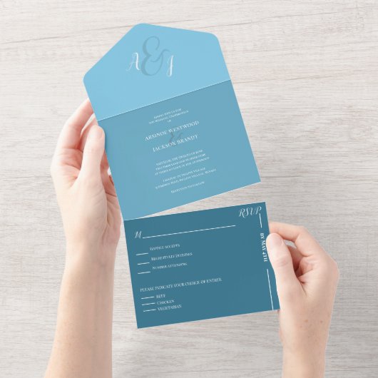Invitation Tout En Un Mariage Sky Blue chic (Déchirure)
