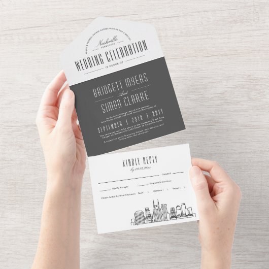 Invitation Tout En Un Mariage Skyline Nashville Deco (Déchirure)