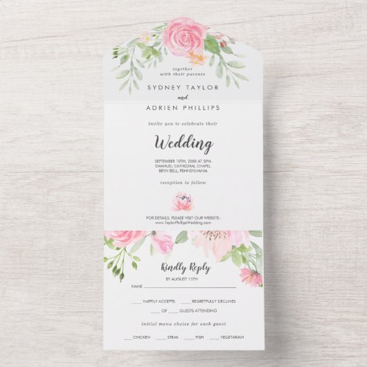 Invitation Tout En Un Mariage Spring Peony Tout en un (À l'intérieur)