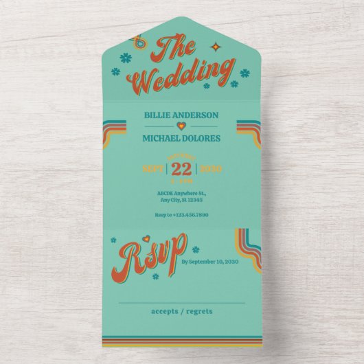 Invitation Tout En Un Mariage Super rétro (À l'intérieur)