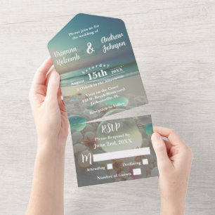 Invitation Tout En Un Mariage sur la plage de verre de mer