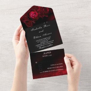 Invitation Tout En Un Mariage sur le thème Blanc Rouge et Noir
