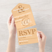 Invitation Tout En Un Mariage Symboles Modernes Pêche Pâle Typographie (Déchirure)