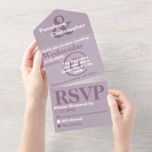 Invitation Tout En Un Mariage Symboles Modernes Typographie Prune Poussi